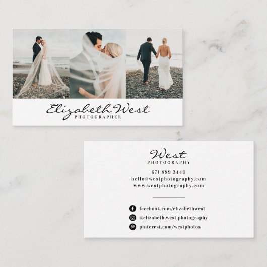 白シンプル写真撮影トレンディー写真書道 名刺 (正面/裏面)