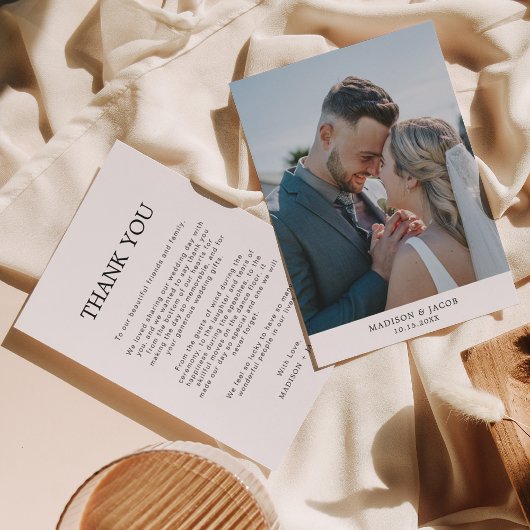 白シンプル写真結婚付 サンキューカード