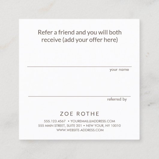 白シンプル大理石のお客様の紹介 紹介カード (裏面)