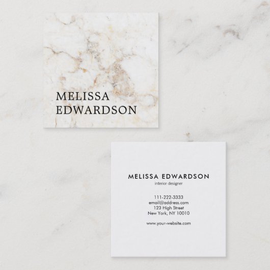 白シンプル大理石プロフェッショナル スクエア名刺 (正面/裏面)