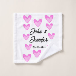 白シンプル文字ミニマルスタイル結婚ピンカハート ウォッシュタオル