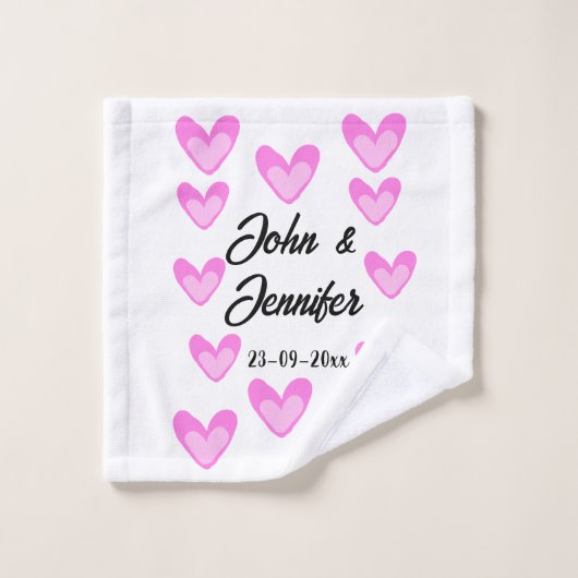 白シンプル文字ミニマルスタイル結婚ピンカハート ウォッシュタオル (ウォッシュタオル)