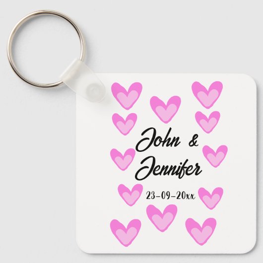 白シンプル文字ミニマルスタイル結婚ピンカハート キーホルダー (正面)