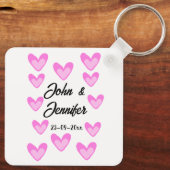 白シンプル文字ミニマルスタイル結婚ピンカハート キーホルダー (裏面)