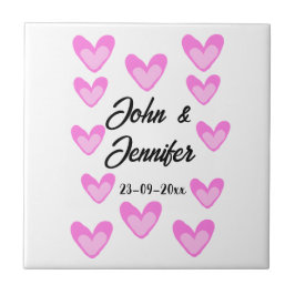 白シンプル文字ミニマルスタイル結婚ピンカハート タイル