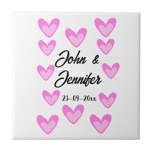 白シンプル文字ミニマルスタイル結婚ピンカハート タイル (正面)