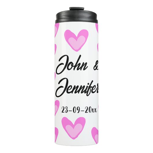 白シンプル文字ミニマルスタイル結婚ピンカハート タンブラー (正面)