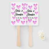 白シンプル文字ミニマルスタイル結婚ピンカハート ハンドファン (正面&裏面)