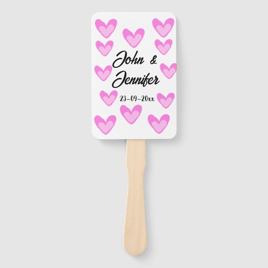 白シンプル文字ミニマルスタイル結婚ピンカハート ハンドファン (正面)