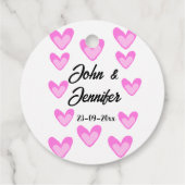 白シンプル文字ミニマルスタイル結婚ピンカハート フェイバータグ (裏面)