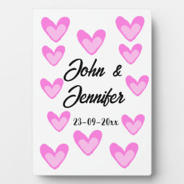 白シンプル文字ミニマルスタイル結婚ピンカハート フォトプラーク