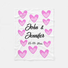 白シンプル文字ミニマルスタイル結婚ピンカハート フリースブランケット