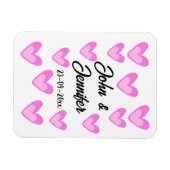 白シンプル文字ミニマルスタイル結婚ピンカハート マグネット (横)