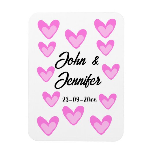白シンプル文字ミニマルスタイル結婚ピンカハート マグネット (縦)