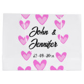 白シンプル文字ミニマルスタイル結婚ピンカハート ラージペーパーバッグ (裏面)