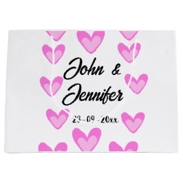 白シンプル文字ミニマルスタイル結婚ピンカハート ラージペーパーバッグ