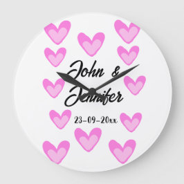 白シンプル文字ミニマルスタイル結婚ピンカハート ラージ壁時計