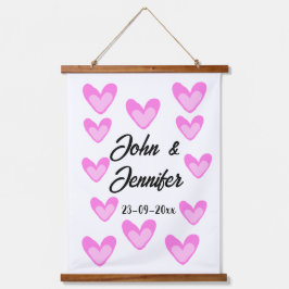 白シンプル文字ミニマルスタイル結婚ピンカハート 吊り下げ型タペストリー