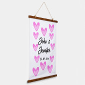 白シンプル文字ミニマルスタイル結婚ピンカハート 吊り下げ型タペストリー (傾斜あり)