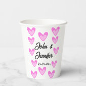 白シンプル文字ミニマルスタイル結婚ピンカハート 紙コップ (裏面)