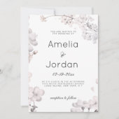 白シンプル桃色さくらんぼフローラ結婚ズ 招待状 (正面)