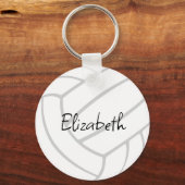 白シンプル灰色名前をカスタムするバレーボール キーホルダー (正面)