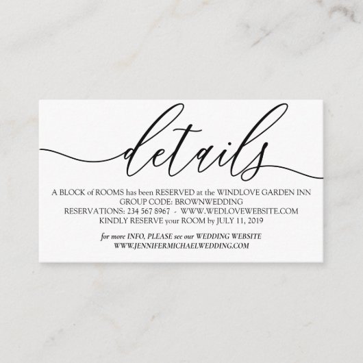 白シンプル結婚モダン詳細 エンクロージャーカード (正面)