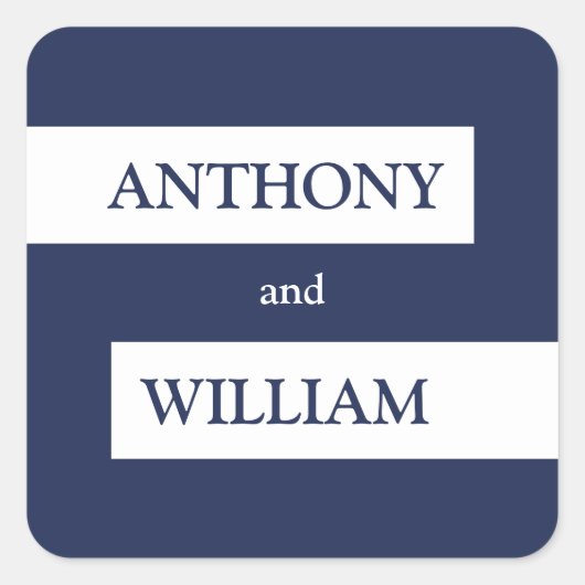 白シンプル線モダン付きネイビー結婚ブルー スクエアシール (正面)