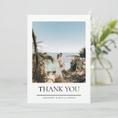 白シンプル色のカップル結婚写真サンキューカード サンキューカード (スタンド正面)