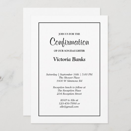 白シンプル色確認招待状 招待状 (正面/裏面)