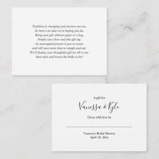 白シンプル表示ブライダルシャワーカード+ラベル エンクロージャーカード (正面/裏面)