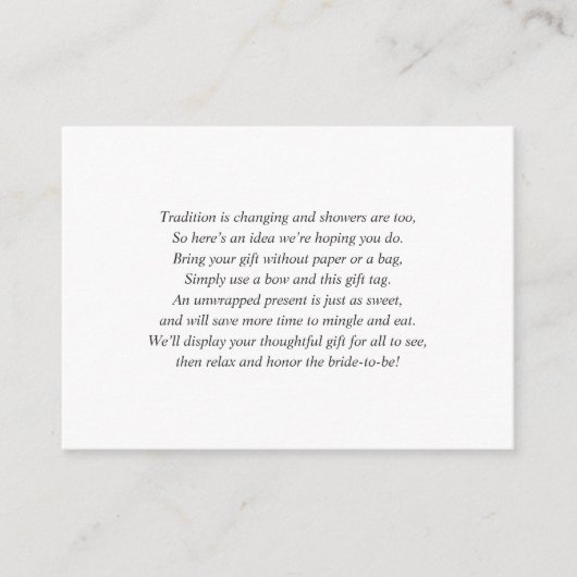 白シンプル表示ブライダルシャワーカード+ラベル エンクロージャーカード (正面)