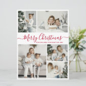 白シンプル赤5フォトコラージクリスマス シーズンカード (スタンド正面)