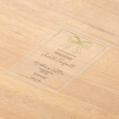 白シンプル金ゴールドグリッターボウ結婚リボン アクリル招待状 (レイダウン)