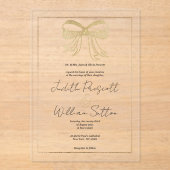 白シンプル金ゴールドグリッターボウ結婚リボン アクリル招待状 (正面)