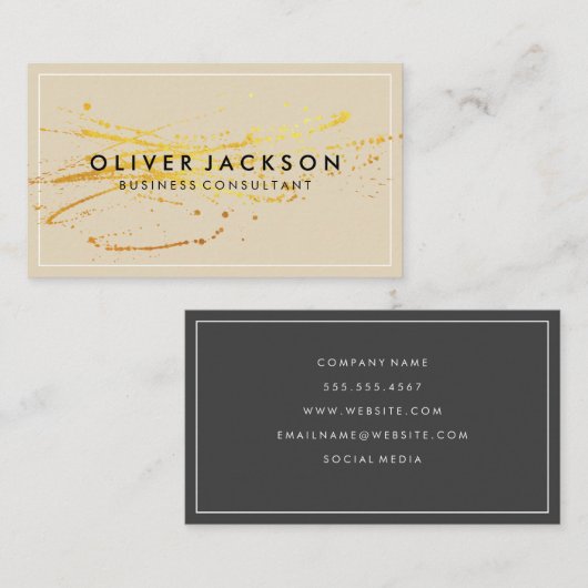 白シンプル金ゴールドスパッタ付きグレー縁どグラフ 名刺 (正面/裏面)