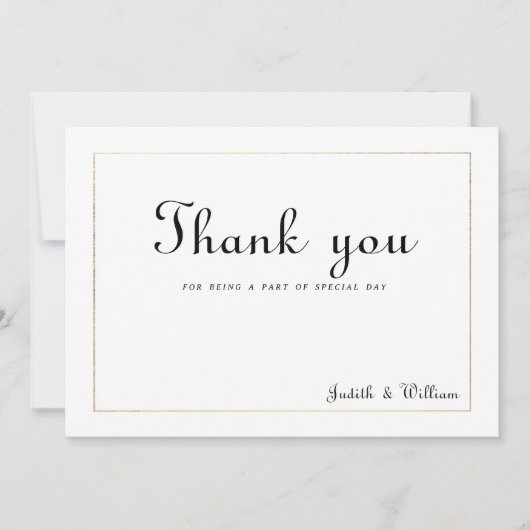 白シンプル金ゴールドヴィンテージ書道ありがとう 招待状 (正面)