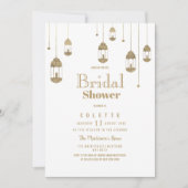 白シンプル金ゴールド灯ブライダルシャワー 招待状 (正面)