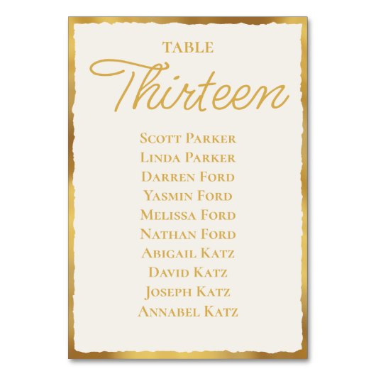 白シンプル金ゴールド縁座図のエレガンス テーブルナンバー (正面)