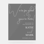 白シンプル霜の黒結婚へようこそ アクリルサイン (正面)