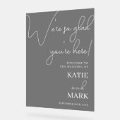 白シンプル霜の黒結婚へようこそ アクリルサイン (傾斜)