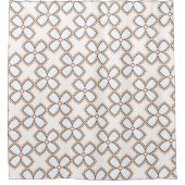 白シンプル青とオレンジの花柄 シャワーカーテン (正面)