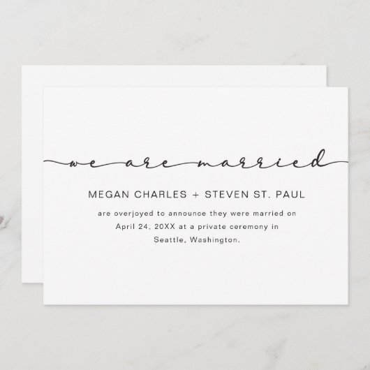 白シンプル黒お知らせ結婚中 招待状 (正面/裏面)