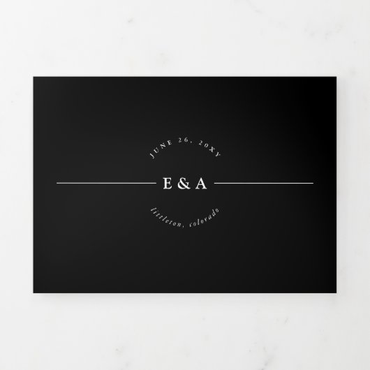 白シンプル黒のが一つ結婚に 三つ折り案内状 (カバー)