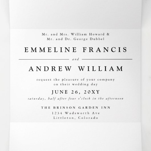 白シンプル黒のが一つ結婚に 三つ折り案内状 (内部中)