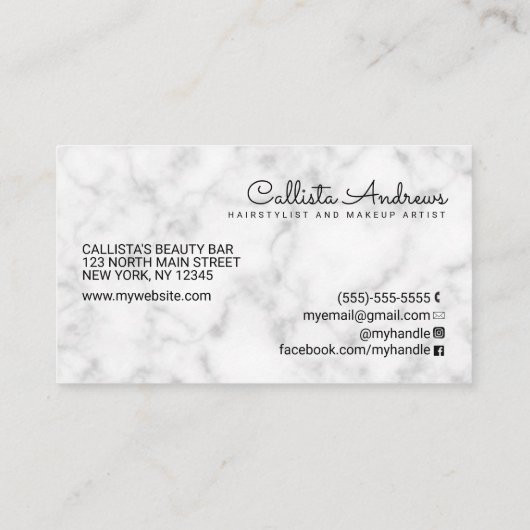 白シンプル黒の大理石のロゴ 名刺 (裏面)