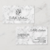 白シンプル黒の大理石のロゴ 名刺 (正面/裏面)