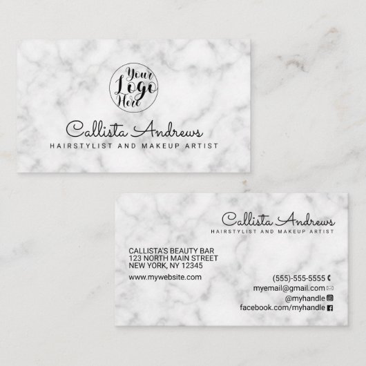 白シンプル黒の大理石のロゴ 名刺 (正面/裏面)