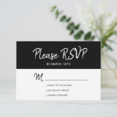 白シンプル黒モダンタイポグラフィ結婚ズ 出欠カード (スタンド正面)