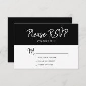 白シンプル黒モダンタイポグラフィ結婚ズ 出欠カード (正面/裏面)